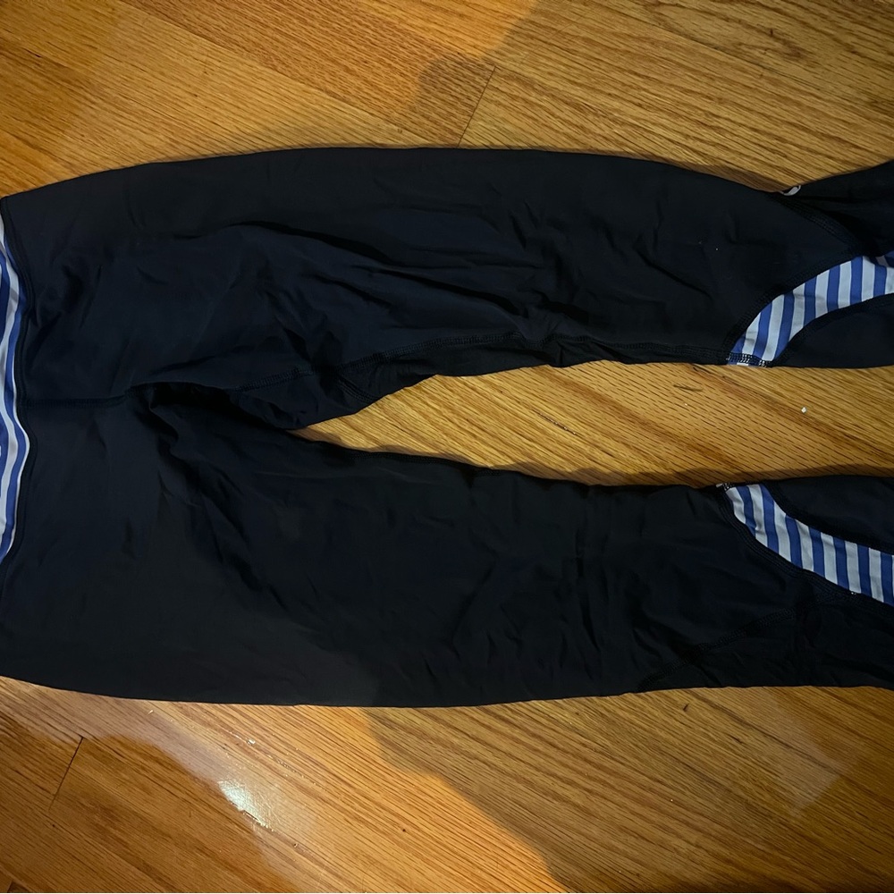 Lululemon Athletica Black Leggings with Blue Stripes